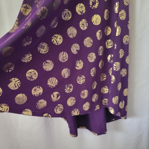 LuLaRoe Dress XS Purple w/Gold Medallions stretchy Simply Comfortable Hi-Low hem - Picture 4 of 11